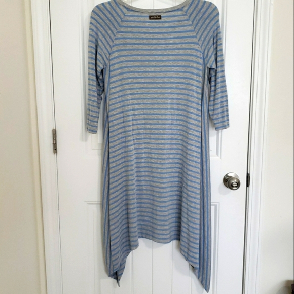 🪻BOGO🪻 MATILDA JANE‎ Dress Blue and Gray Stripes Size Med - Picture 4 of 11